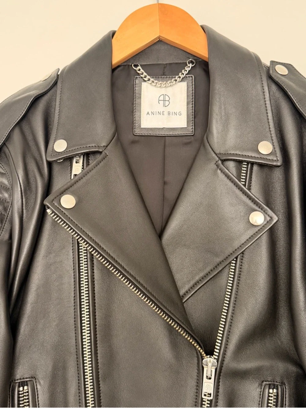 Anine Bing Cassidy Leather Jacket - Women's Biker Moto Jacket, Large - Picture 7 of 15